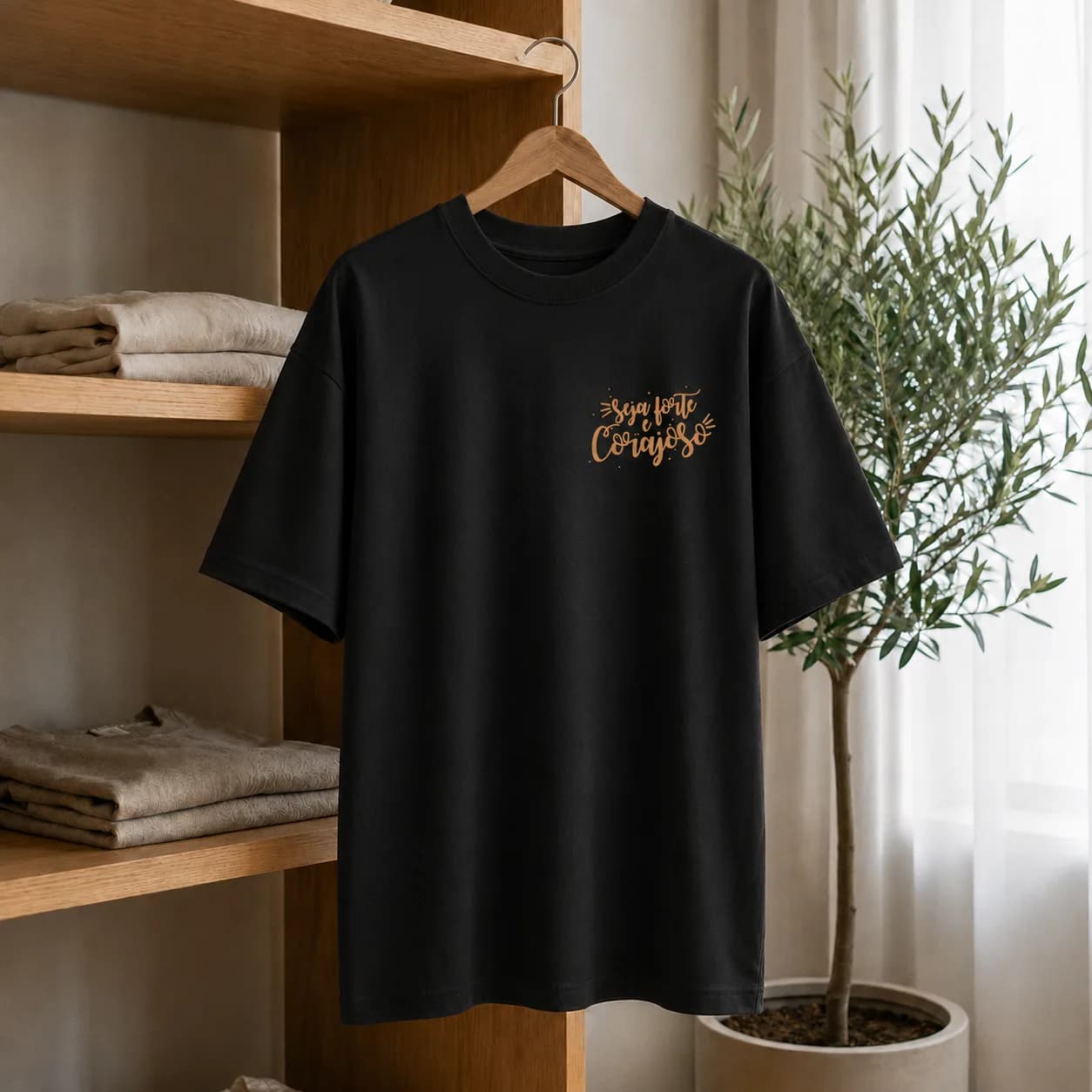 Camiseta Forte e Corajoso — detalhe